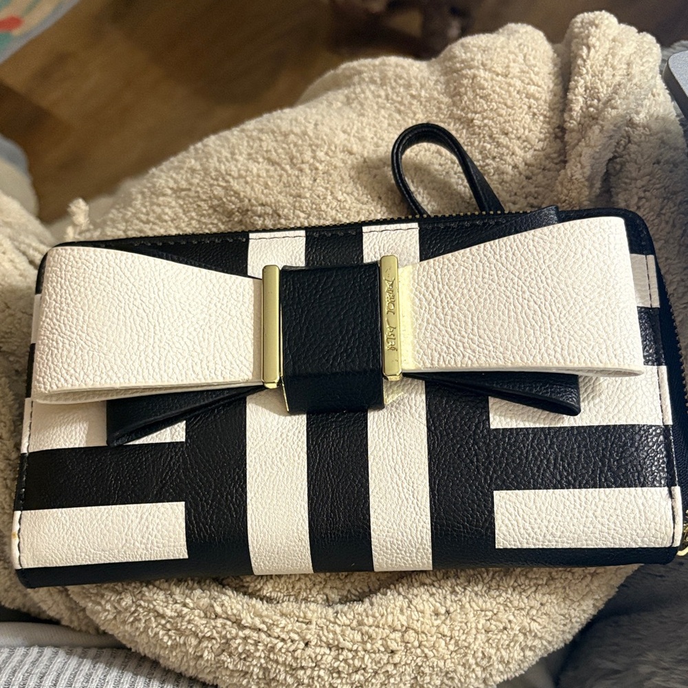 Betsey Johnson Black and Cream Striped Clutch